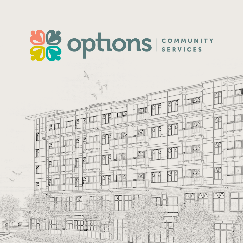 New visual identity and logo design for Options Community Services developed by Anchor Marketing to reflect inclusivity and community support