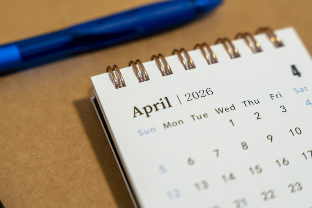 April calendar showing tax season almost over